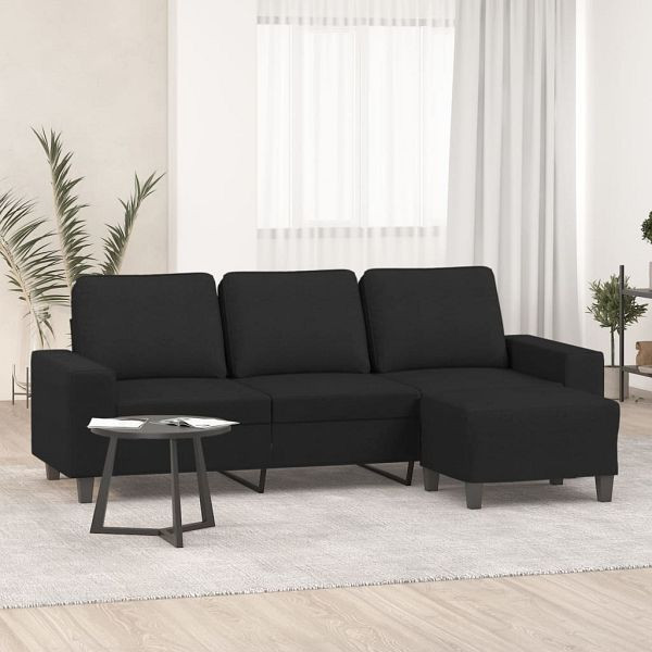 vidaXL 3-Sitzer-Sofa mit Hocker Schwarz 180 cm Stoff, 3201155