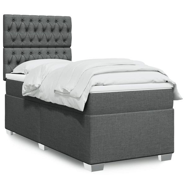 vidaXL Boxspringbett mit Matratze Dunkelgrau 100x200 cm Stoff, 3292707
