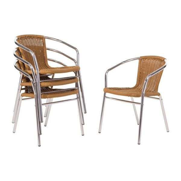 Bolero Rattanstühle mit Armlehne in Aluminiumdesign naturell, VE: 4 Stück, U422