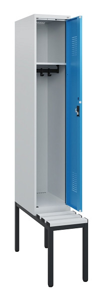 C+P Spind Evolo PLUS, 1 Abteil, 1950x300x815mm, 7035/5012, Zylinderschloss, Material Sitzfläche Kunststoff, Sitzbank, 0490505-10 S10088