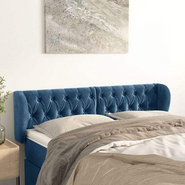 vidaXL Kopfteil mit Ohren Dunkelblau 163x23x78/88 cm Samt, 3117538
