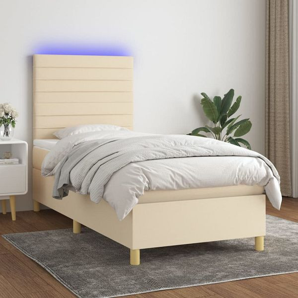 vidaXL Boxspringbett mit Matratze & LED Creme 90x190 cm Stoff, 3135482