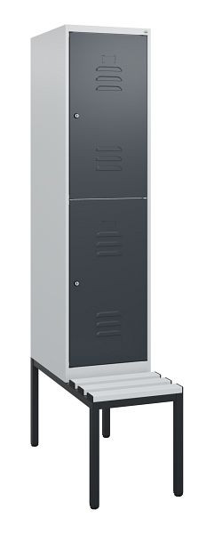 C+P Doppelstöckiger Spind Classic PLUS, 1950x400x815mm, 7035/7016, Zylinderschlösser, mit untergebauter Sitzbank, 0803505-12 S10083