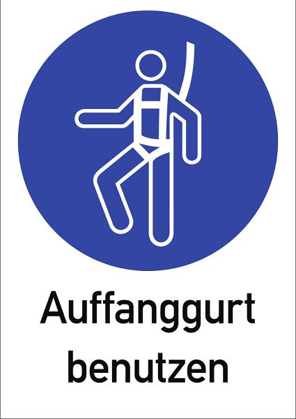 Moedel Auffanggurt benutzen ISO 7010, Kombischild, Folie, 210x297 mm, 98869