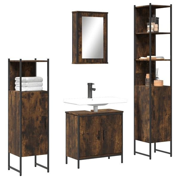 vidaXL 4-teilig Badmöbel-Set Räuchereiche Holzwerkstoff, 3214832