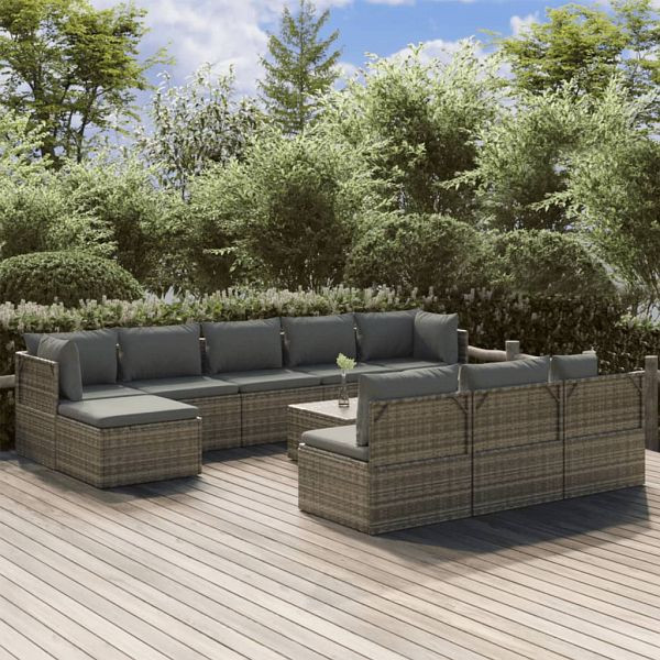 vidaXL 11-teilig Garten-Lounge-Set mit Kissen Grau Poly Rattan, 3157360