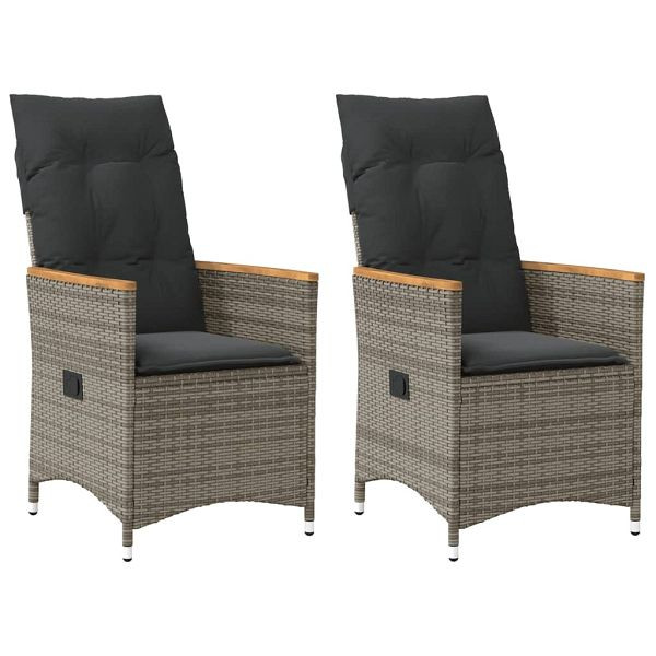 vidaXL Gartensessel mit Kissen 2 Stück Verstellbar Grau Poly Rattan, 365651