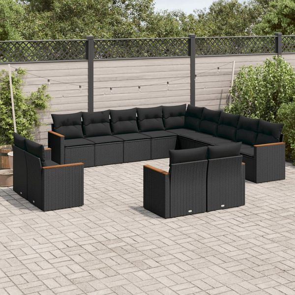 vidaXL 13-teilig Garten-Sofagarnitur mit Kissen Schwarz Poly Rattan, 3226524