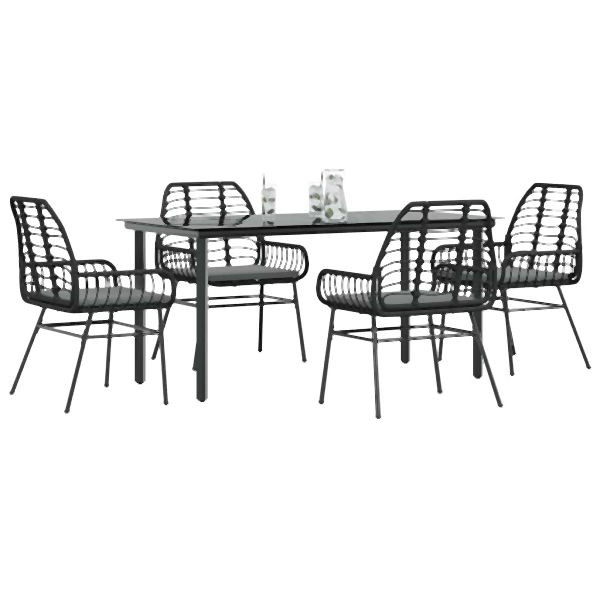 vidaXL 5-teilig Garten-Essgruppe mit Kissen Schwarz Poly Rattan Glas, 3334551