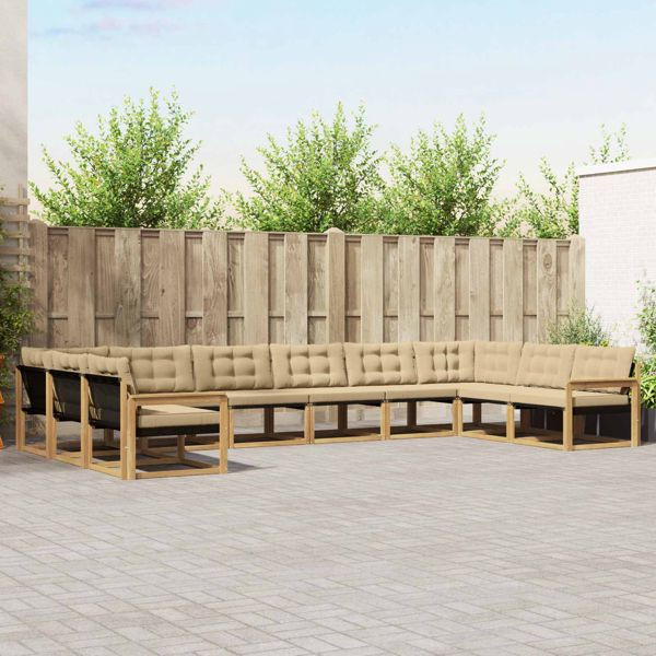 vidaXL Outdoor-Sofagarnitur mit Kissen 10-teilig Weiß und Beige, 3389111