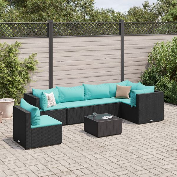 vidaXL 7-teilig Garten-Lounge-Set mit Kissen Schwarz Poly Rattan, 3308180