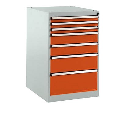 Manuflex Schubfachschrank BASETEC Stationär, Nutzhöhe 700 mm mit 7 Schubfächern, in rotorange RAL 2001, SP1128.2001