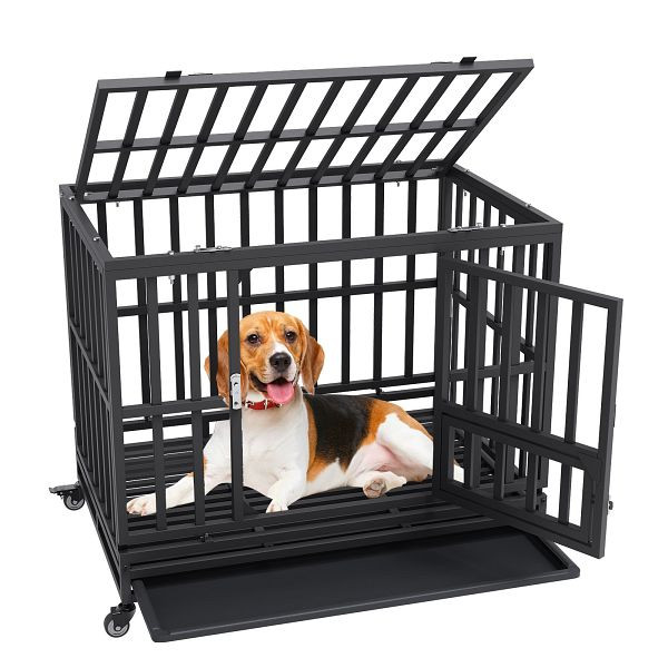 VEVOR Hundekäfig 95×65×81cm Hundebox aus Rostfreiem verzinktem StahlrohrHundegitterbox mit 3 Türen, GLSYSDXPF3742TS8BV0