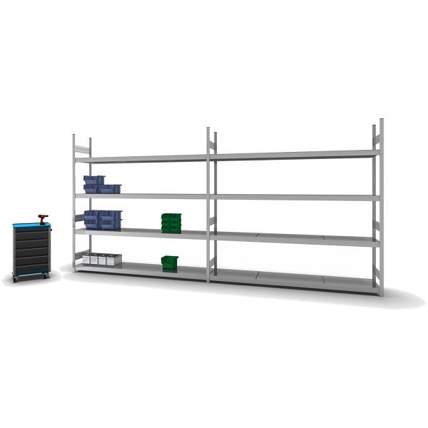hofe Großfach-Grundregal, 2500x500x2500 mm, 4 Fachebenen, verzinkt, 350 kg Fachlast, 1750 kg Feldlast, zweiseitige Bedienung, GZG25525B