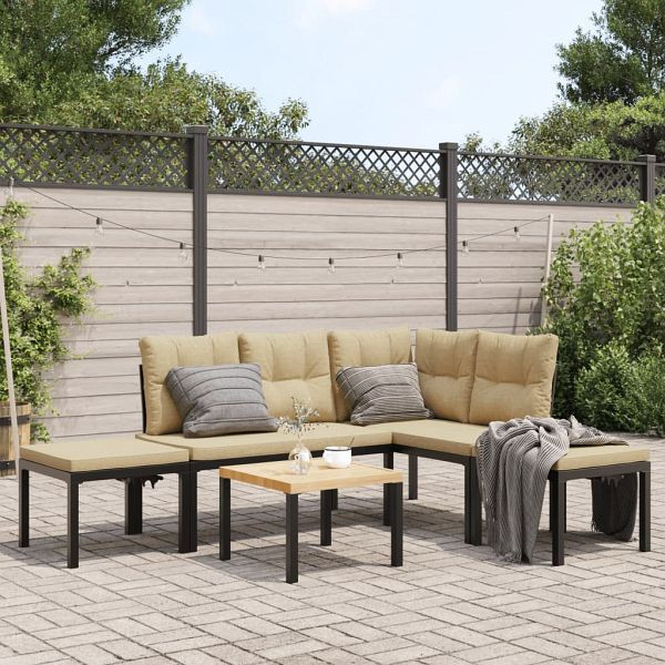 vidaXL 5-teilig Garten-Sofagarnitur mit Kissen Schwarz Stahl, 3283659