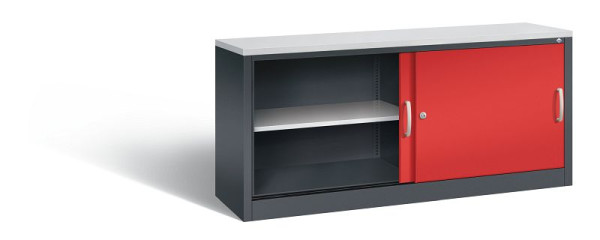 C+P Sideboard mit Schiebetüren Acurado, H720xB1600xT400mm, Farbe: Schwarzgrau / feuerrot, Bügelgriff, 2 OH, 5724-00 S10418