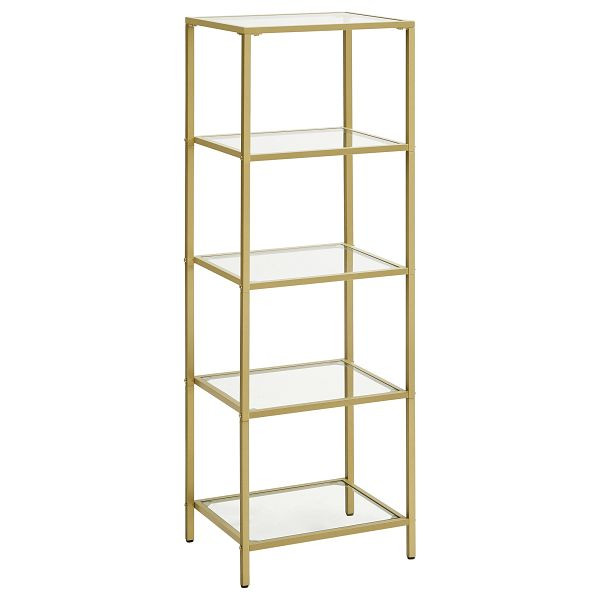 VASAGLE Regaleinheit, 5-stufige Leiter-Regaleinheit, schlankes Glasregal, gehärtetes Glas, Stahlrahmen, goldfarbene, LGT029A01