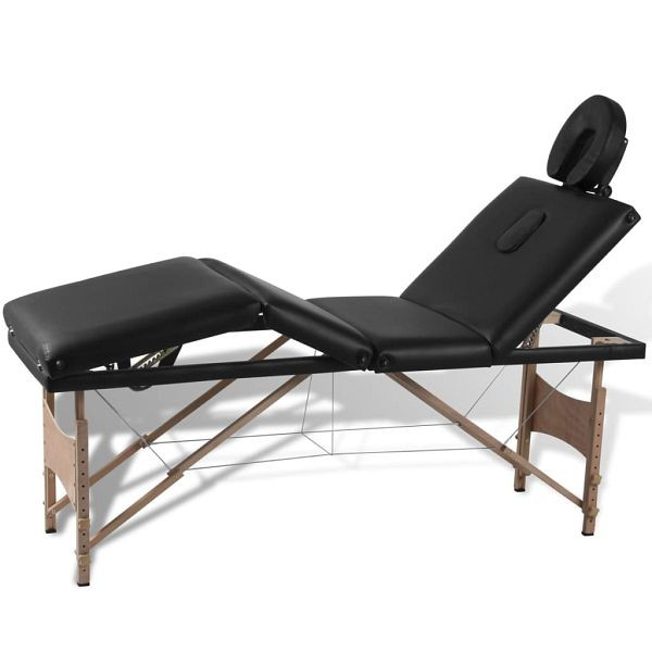 vidaXL Massageliege Klappbar 4-Zonen mit Holzgestell Schwarz, 110095