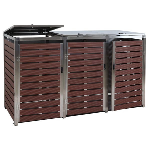 Mendler 3er Mülltonnenverkleidung HWC-K14, Mülltonnenbox, 120x200x85cm WPC Edelstahl 104kg, Walnuss-Holzoptik, 87693+87694+87695