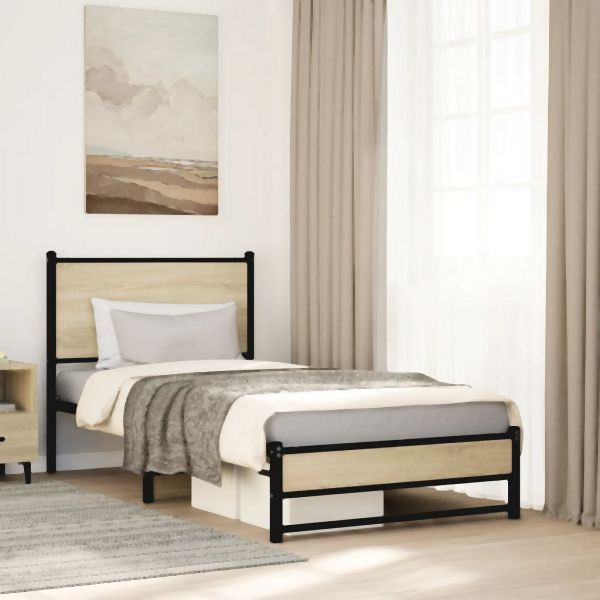 vidaXL Metallbett ohne Matratze Sonoma-Eiche 75x190 cm, 4007876