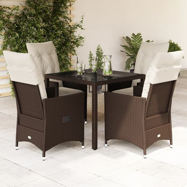 vidaXL 5-teilig Garten-Essgruppe mit Kissen Braun Poly Rattan, 3276768