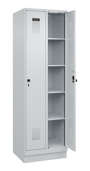 C+P Wäsche-Spind Evolo PLUS, mit Sockel, 2 Abteile, 1950x600x500mm, 7035/7035, Verschluss Drehriegel, Ablageböden 8, 049020-20B S10013
