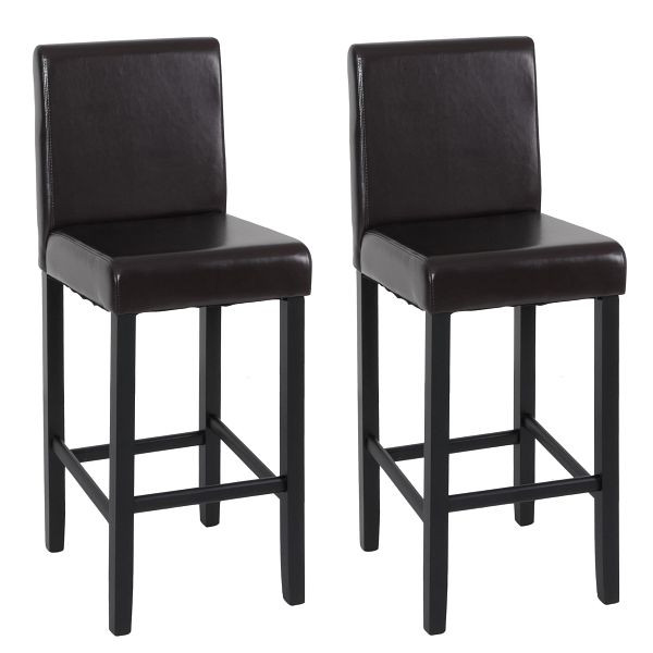 Mendler 2er-Set Barhocker Vicenza, Barstuhl Tresenhocker, Holz+LEDER, braun, dunkle Beine, 7929