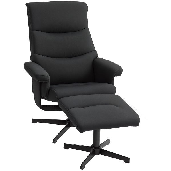 HOMCOM Liegesessel mit Hocker, drehbar, Wippfunktion, Samtoptik, bis 150 kg, Schwarz, 83B-030V80BK