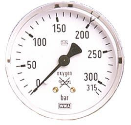 ELMAG Flaschendruckmanometer (Sauerstoff), Ø 63mm, 0-315 bar, AG 1/4' unten für Druckregler zu Stahlflasche, 54130