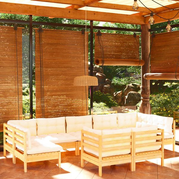 vidaXL 9-tlg. Garten-Lounge-Set mit Creme Kissen Massivholz Kiefer, 3097247