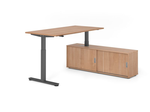 Hammerbacher Schreibtisch XMST16, 160x80cm, Platte: Nussbaum, T-Fuß Gestell Graphit, Höhe: 71 - 120 cm, Nussbaum / Nussbaum, VXMST16SB/N/G/N/N