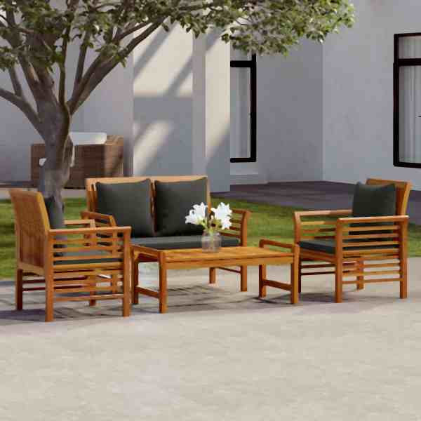 vidaXL 4-tlg. Garten-Lounge-Set mit Kissen Massivholz Akazie, 3058098