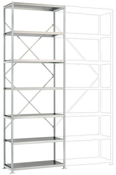Manuflex Mittelschweres Fachboden-Steck-Grundregal mit 7 Stahlböden, HxBxT = 3000 x 1030 x 300 mm, lichtgrau, RP1617.7035