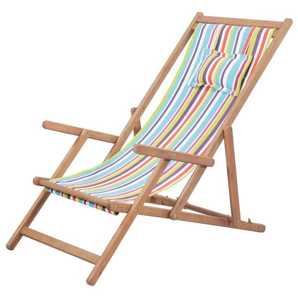 vidaXL Klappbarer Strandstuhl Stoff und Holzrahmen Mehrfarbig, 43998
