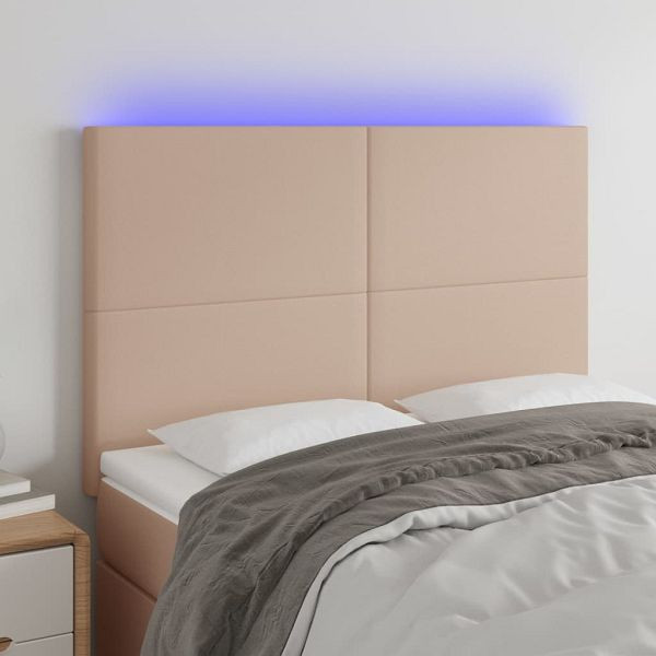 vidaXL LED Kopfteil Cappuccino-Braun 144x5x118/128cm Kunstleder, 3122239
