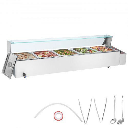 VEVOR Speisenwärmer Chafing Dish Gastronormbehälter 5x8Qt Glasschild, SYSPBWQBLZK5C1L71V2
