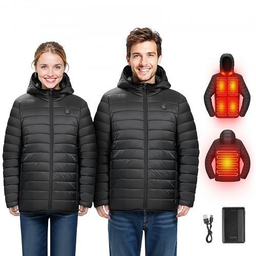 VEVOR Beheizte Herrenjacke mit 7,4V Akku, Softshell mit 6 Heizzonen & 3 Heizstufen, winddicht, Schwarz, XL, JRJKNCTCNKXLDCI4B001V9