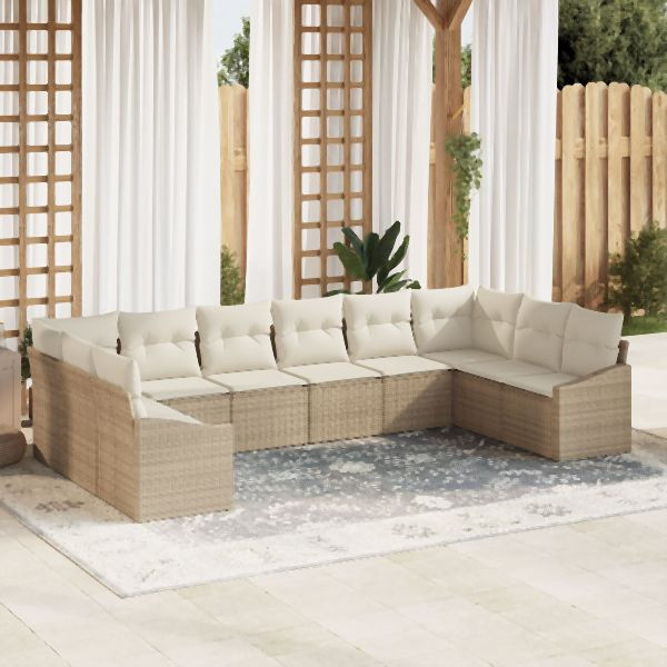 vidaXL Garten Sofa Set 10 Teile Beige Rattan, Polyester, 3355570