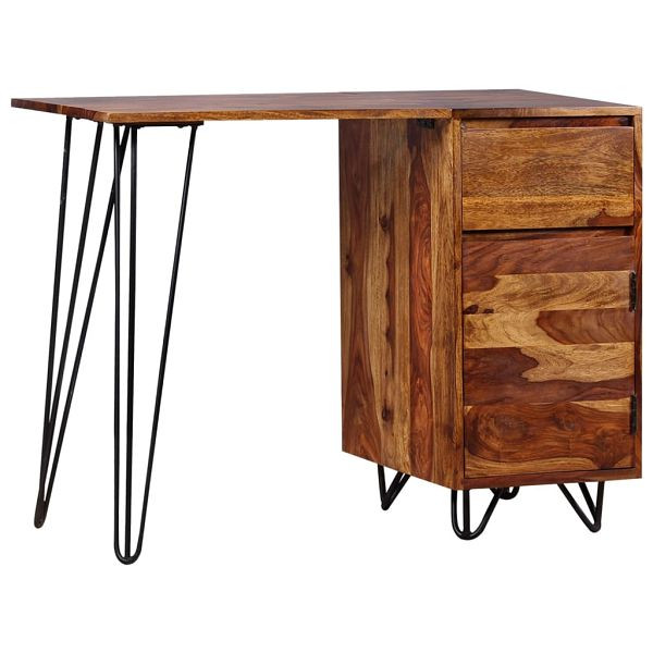 vidaXL Schreibtisch mit 1 Schublade und 1 Schrank Massivholz, 244359