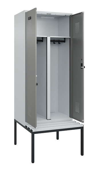 C+P PSA Doppel-Spind Evolo PLUS, Bank, 2 Abteile, 2120x800x815mm, 7035/0004, Drehriegel, Sitzfläche Kunststoff, Sitzbank, 0490527-22P S10068