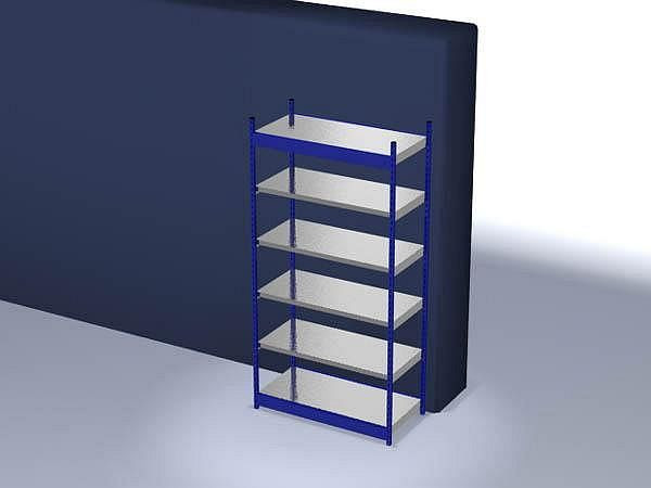 hofe Fachboden-Grundregal, 2500x600x1300 mm, 6 Fachebenen, verzinkt / RAL 5010, 200 kg Fachlast, 1800 kg Feldlast, einseitige Bedienung, RFG256013ME