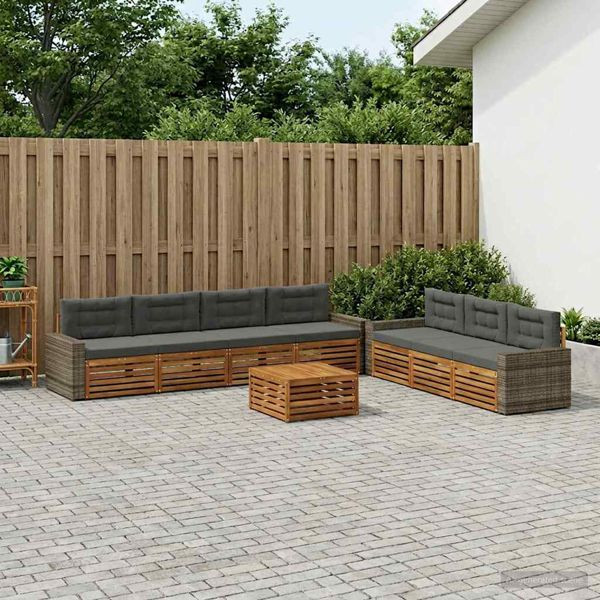 vidaXL Outdoor-Sofagarnitur 8-teilig Natur und Anthrazit 79 x 79 x 37 cm, 3383130