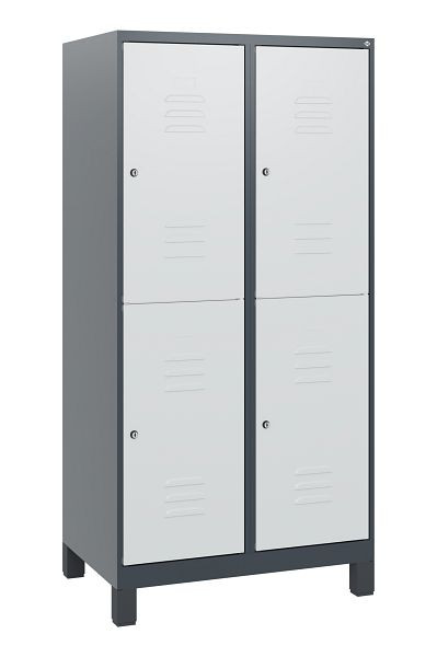 C+P Doppelstöckiger Spind Classic PLUS, Füße, 2 Abteile, 1630x800x500mm, 7016/7035, Zylinderschlösser, 0803105-22 S10043