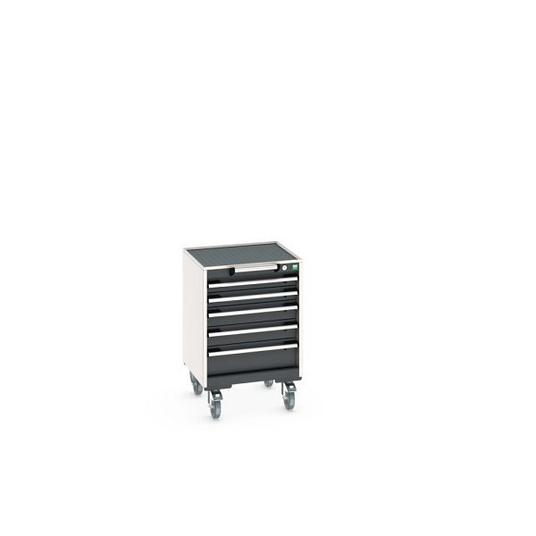 bott cubio Schubladenschrank mobil bestückt, mit 5 Schubladen, BxTxH: 525x525x785mm, RAL 7035/7016, Anthrazitgrau, 40402011.19V