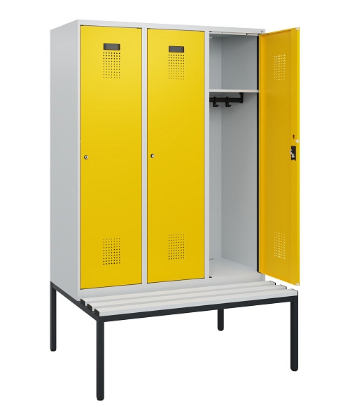 C+P Spind Evolo PLUS, 3 Abteile, 1950x1200x815mm, 7035/1023, Zylinderschloss, Material Sitzfläche Kunststoff, Sitzbank, 0490505-32 S10082