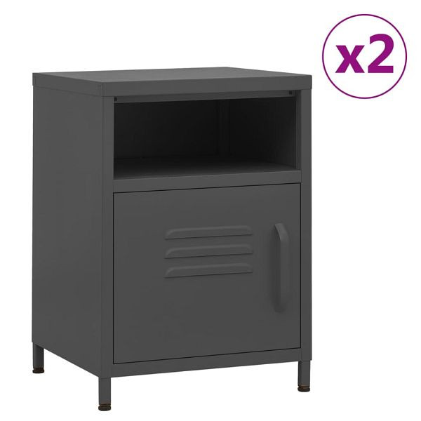 vidaXL Nachttische 2 Stück Anthrazit 35x35x51 cm Stahl, 3095220