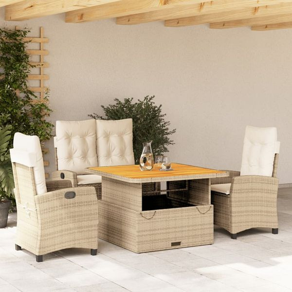 vidaXL 4-teilig Garten-Essgruppe mit Kissen Beige Poly Rattan, 3277416