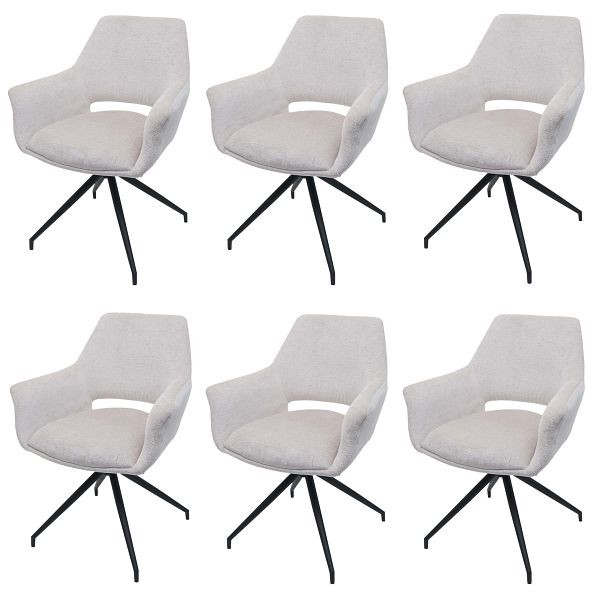 Mendler 6er-Set Esszimmerstuhl HWC-M53, Küchenstuhl Stuhl mit Armlehne, drehbar Auto-Position, Metall Stoff MVG, creme-weiß, 6x104745