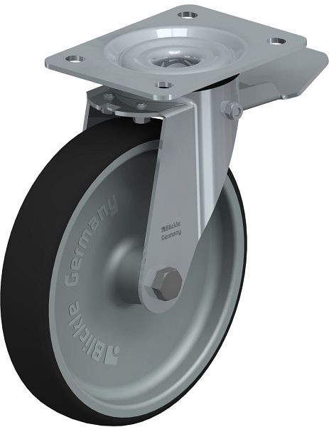 Blickle LE-PATH 200G-ST Stahlblech-Lenkrolle mit Anschraubplatte & Feststeller, Thermoplastisches Polyurethan, Grau, 852164