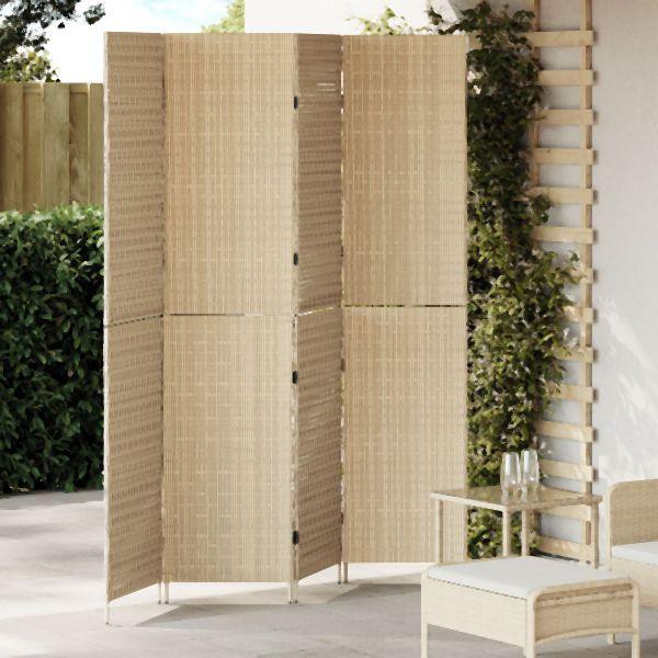 vidaXL Raumteiler Beige Holz, Stoff 4 Panels, 200 cm Höhe Faltbar, 42003679